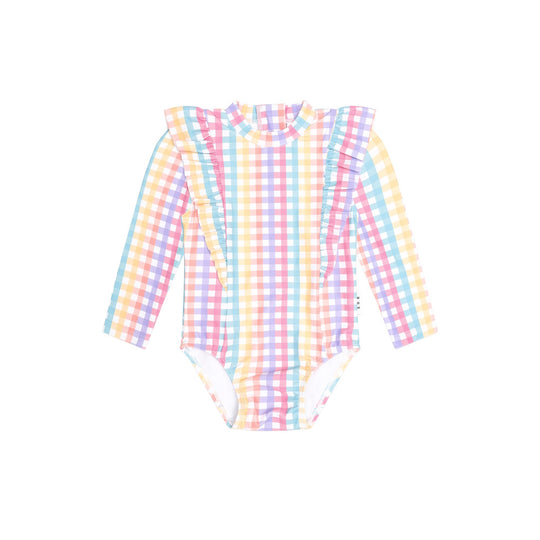 RAINBOW CHECK FRILL SWIMSUIT