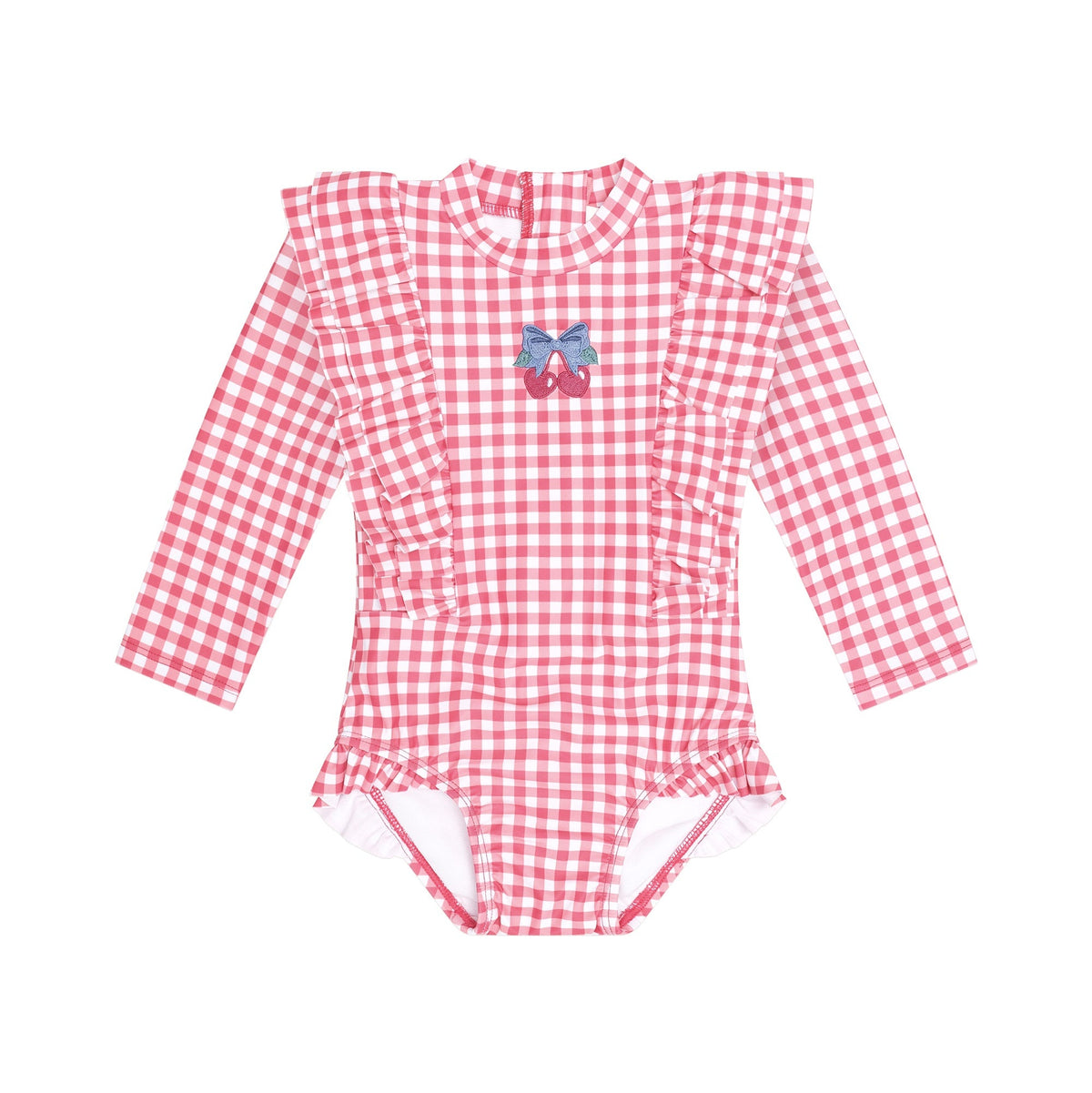 CHERRY BOW GINGHAM FRILL SWIMSUIT