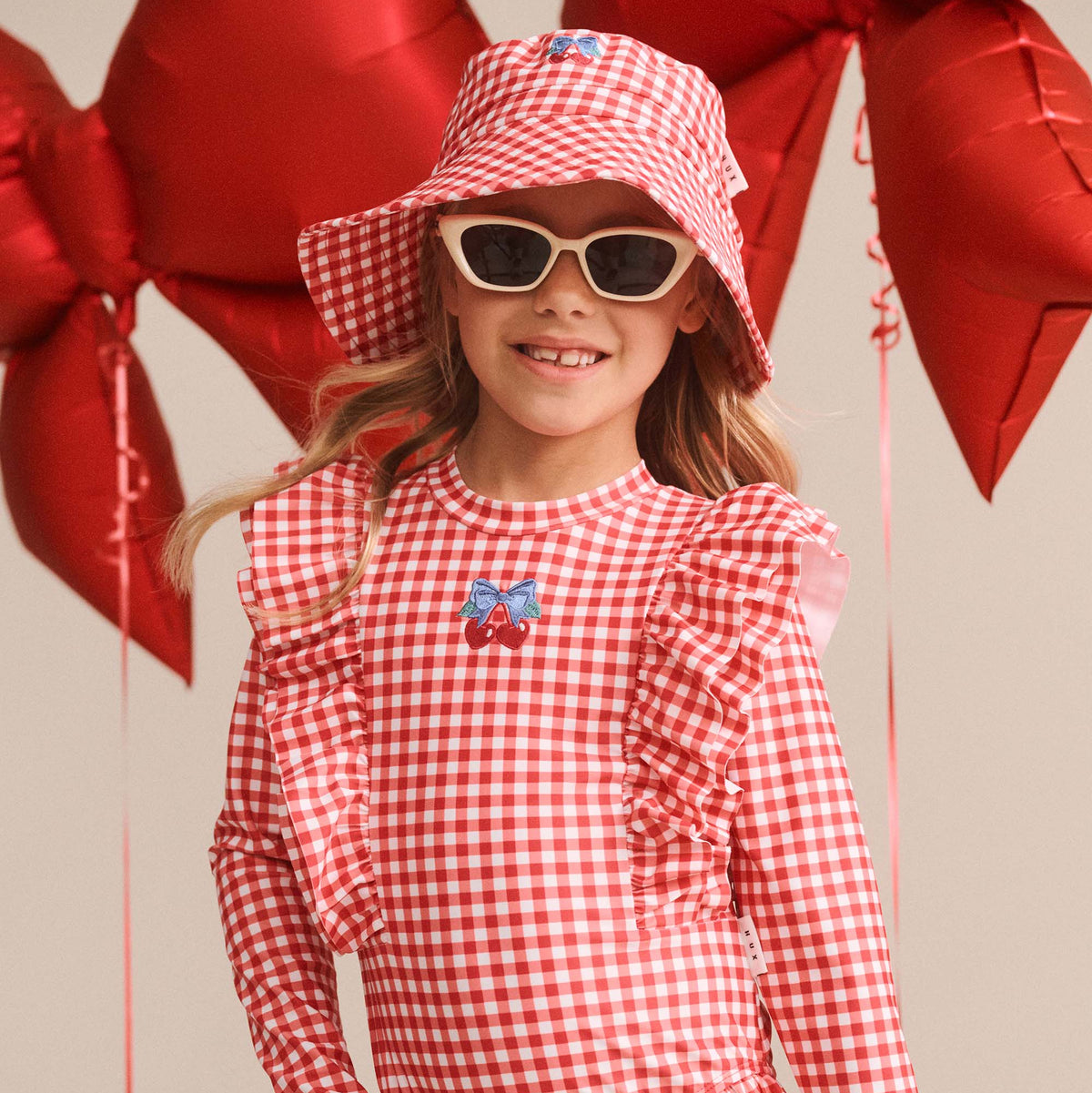 CHERRY BOW GINGHAM FRILL SWIMSUIT