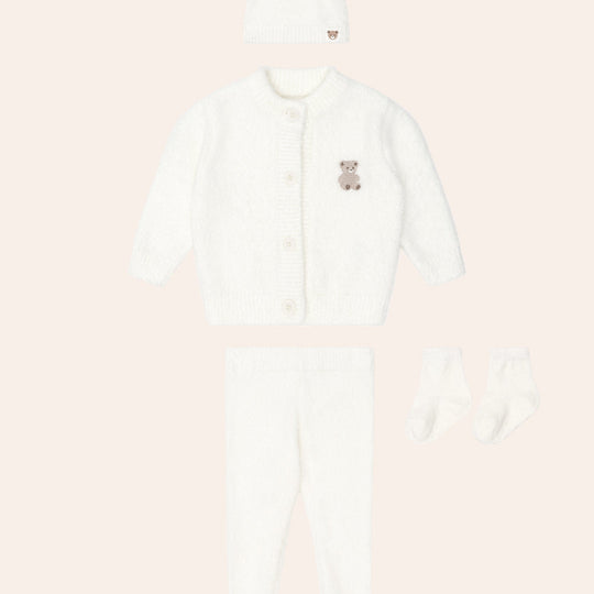 MY FIRST HUX ALMOND MILK 4PC BOUCLE NEWBORN SET