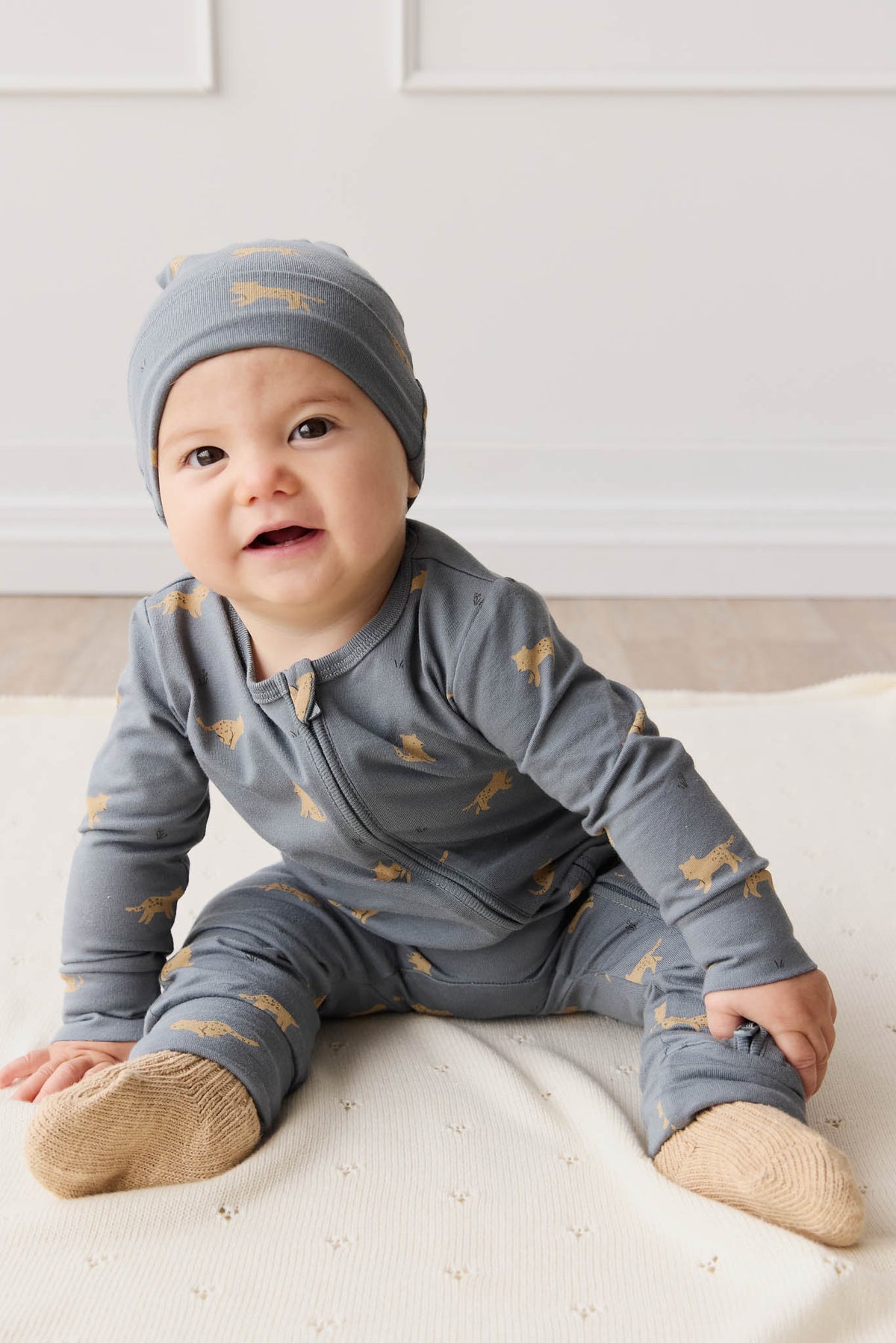 Organic Cotton Reese Zip Onepiece | Lenny Leopard Smoke
