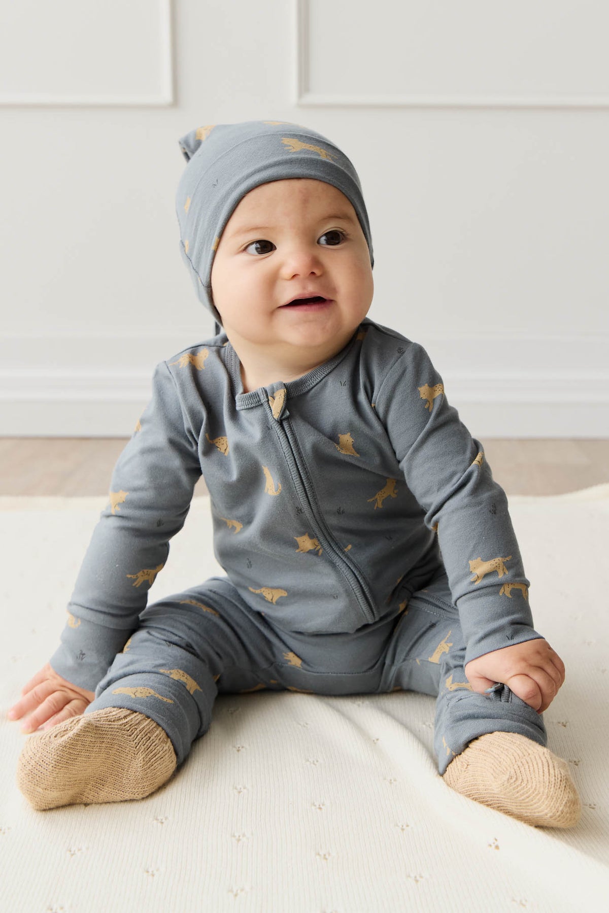 Organic Cotton Reese Zip Onepiece | Lenny Leopard Smoke