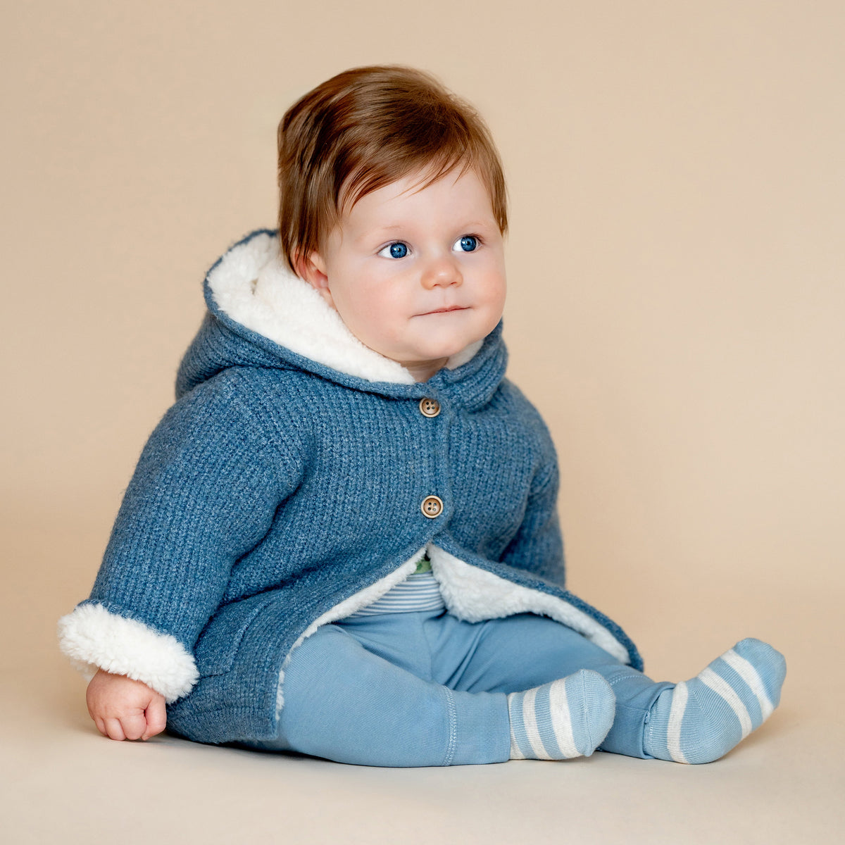 BLUE MARL KNITTED HOODED JACKET
