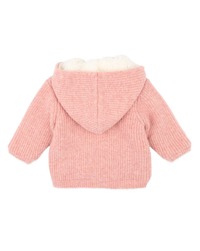 PINK MARL KNITTED HOODED JACKET