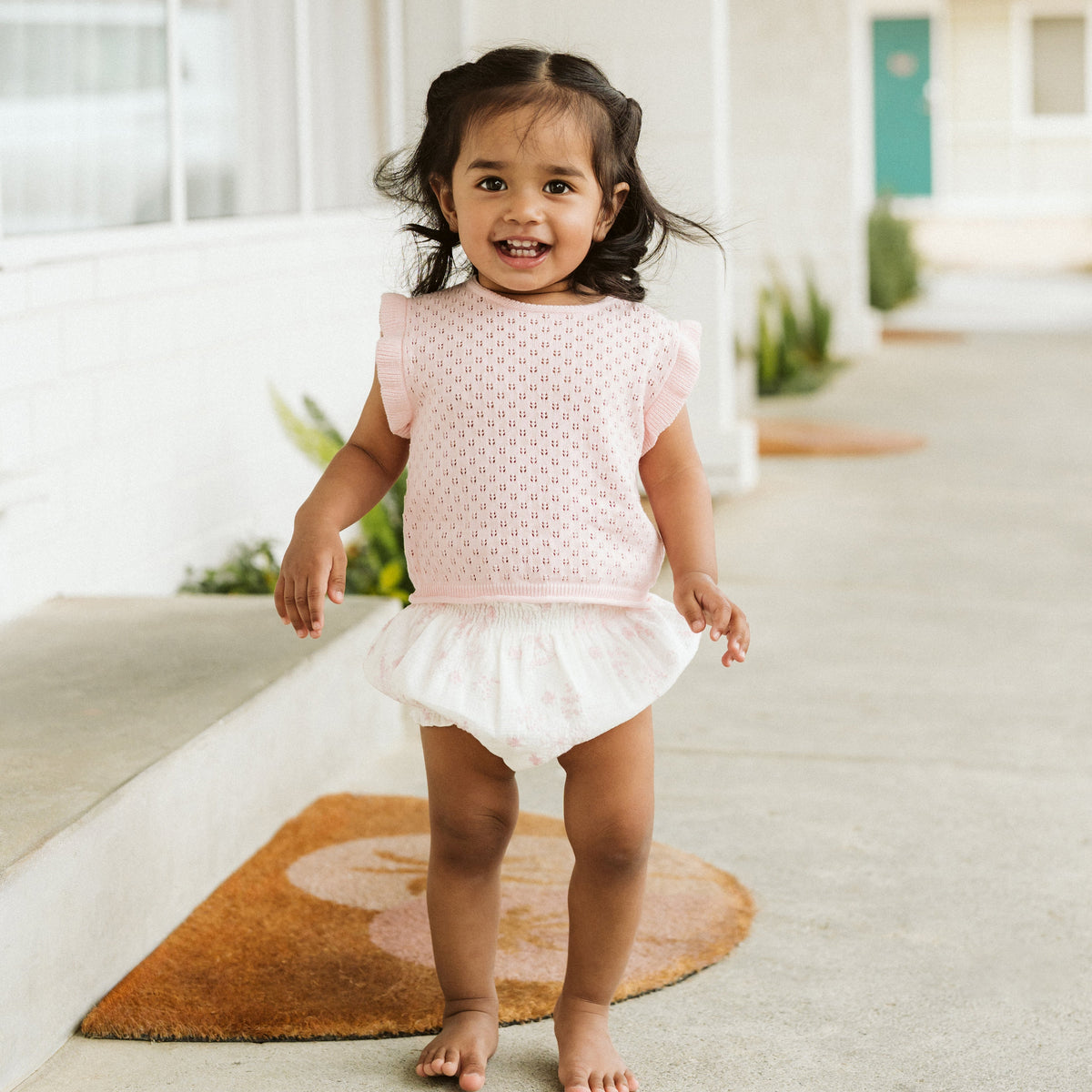 PINK ORGANIC POINTELLE KNIT TOP