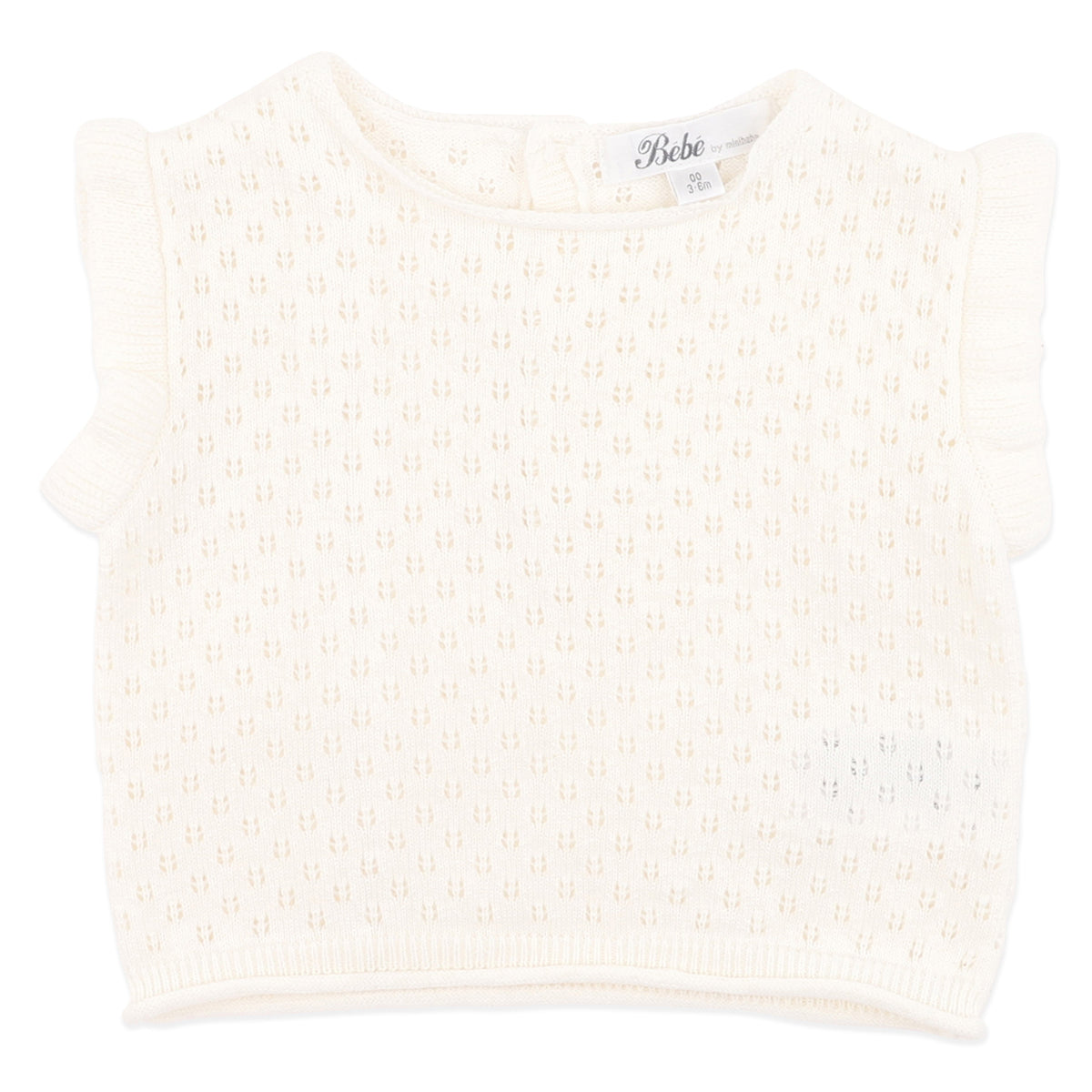 WHITE ORGANIC POINTELLE KNIT TOP 3-7Y