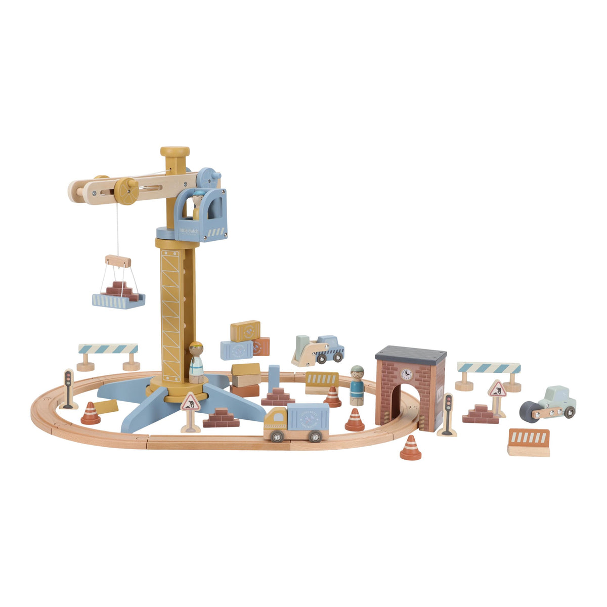 Wooden Crane and Train Track Set