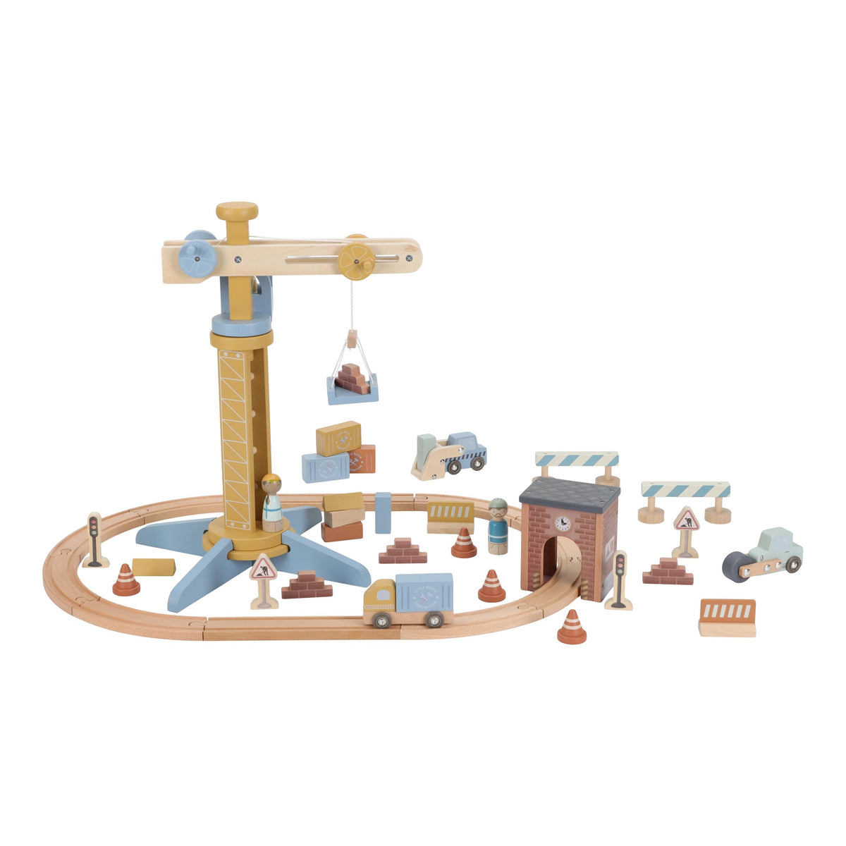 Wooden Crane and Train Track Set