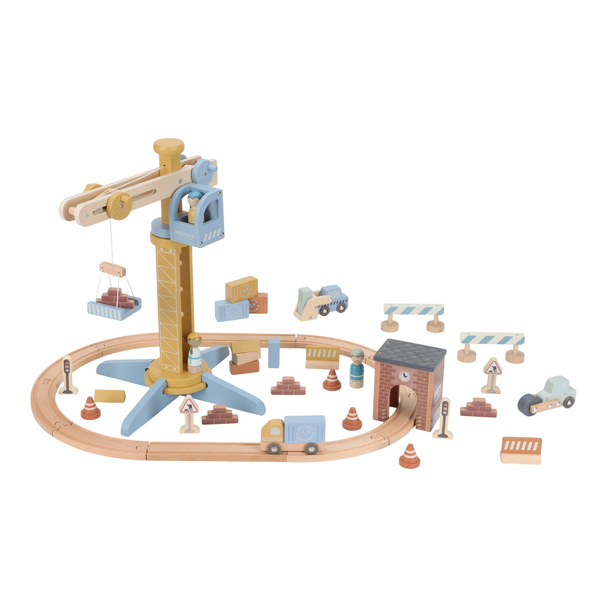 Wooden Crane and Train Track Set
