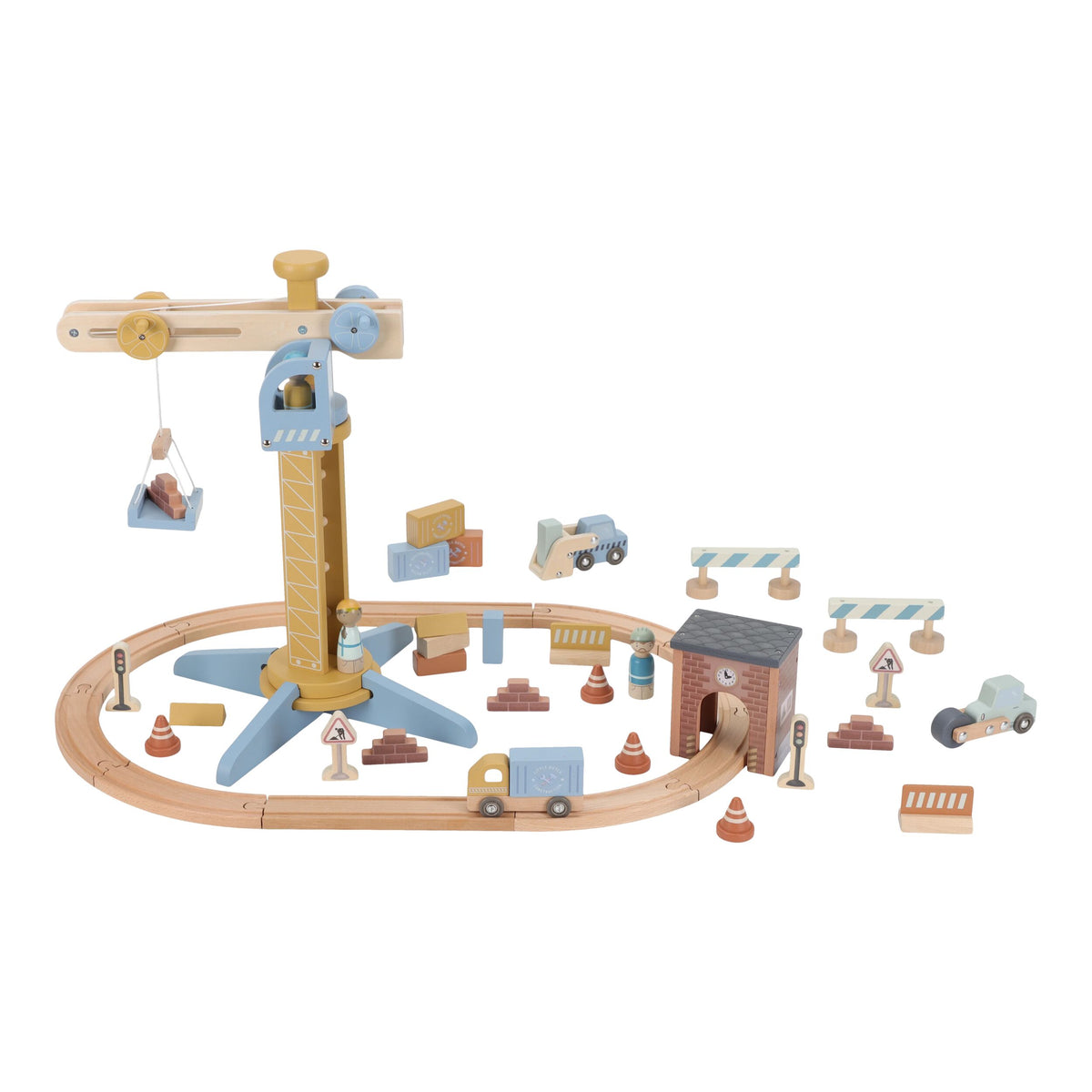 Wooden Crane and Train Track Set
