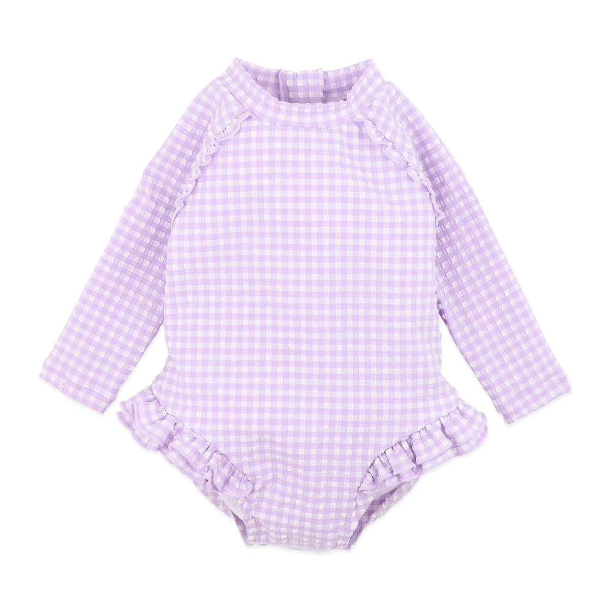 LILAC GINGHAM LS SUNSUIT