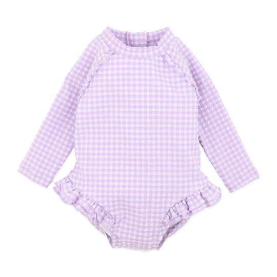 LILAC GINGHAM LS SUNSUIT