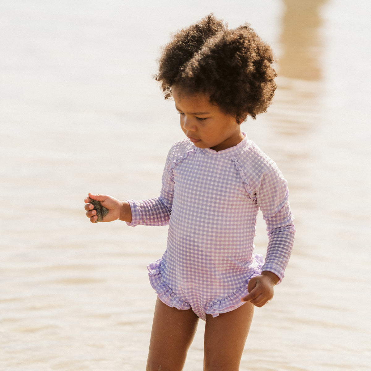 LILAC GINGHAM LS SUNSUIT