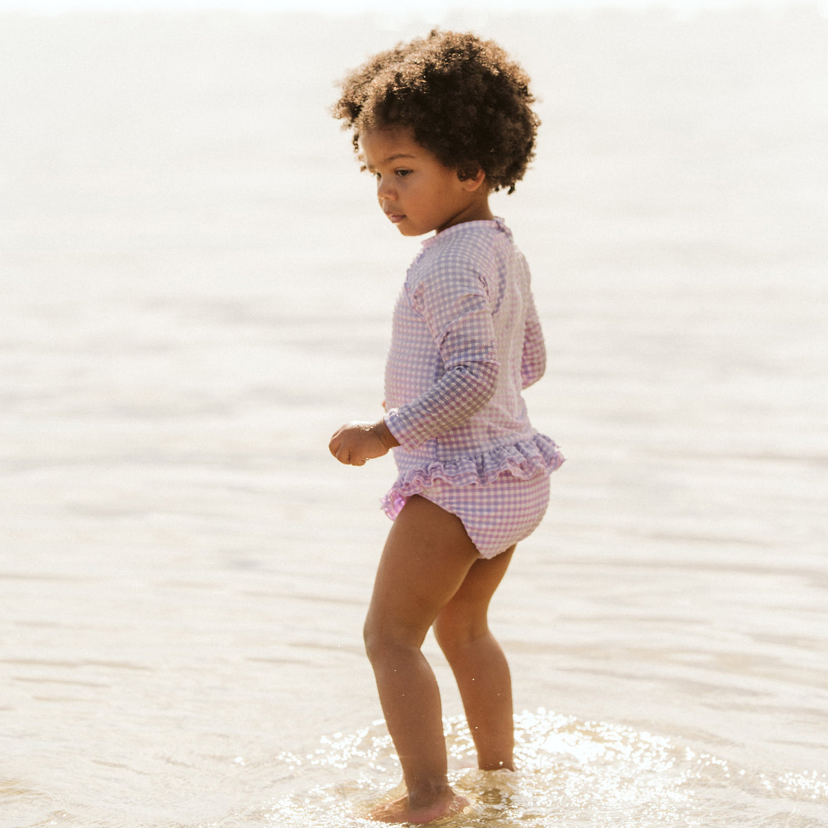LILAC GINGHAM LS SUNSUIT