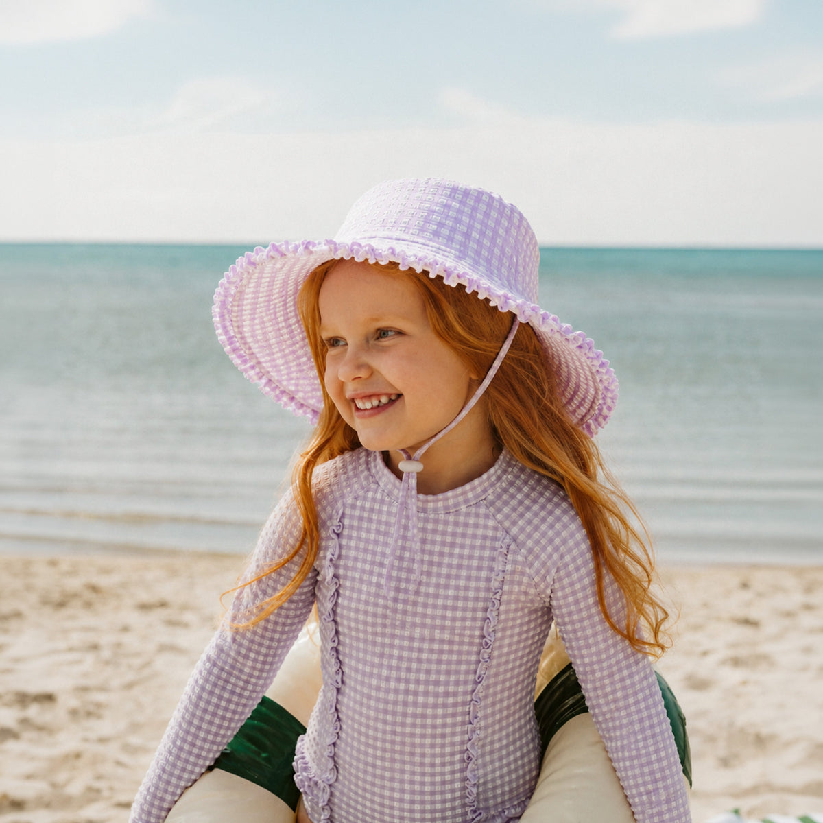 LILAC GINGHAM SWIM SUNHAT