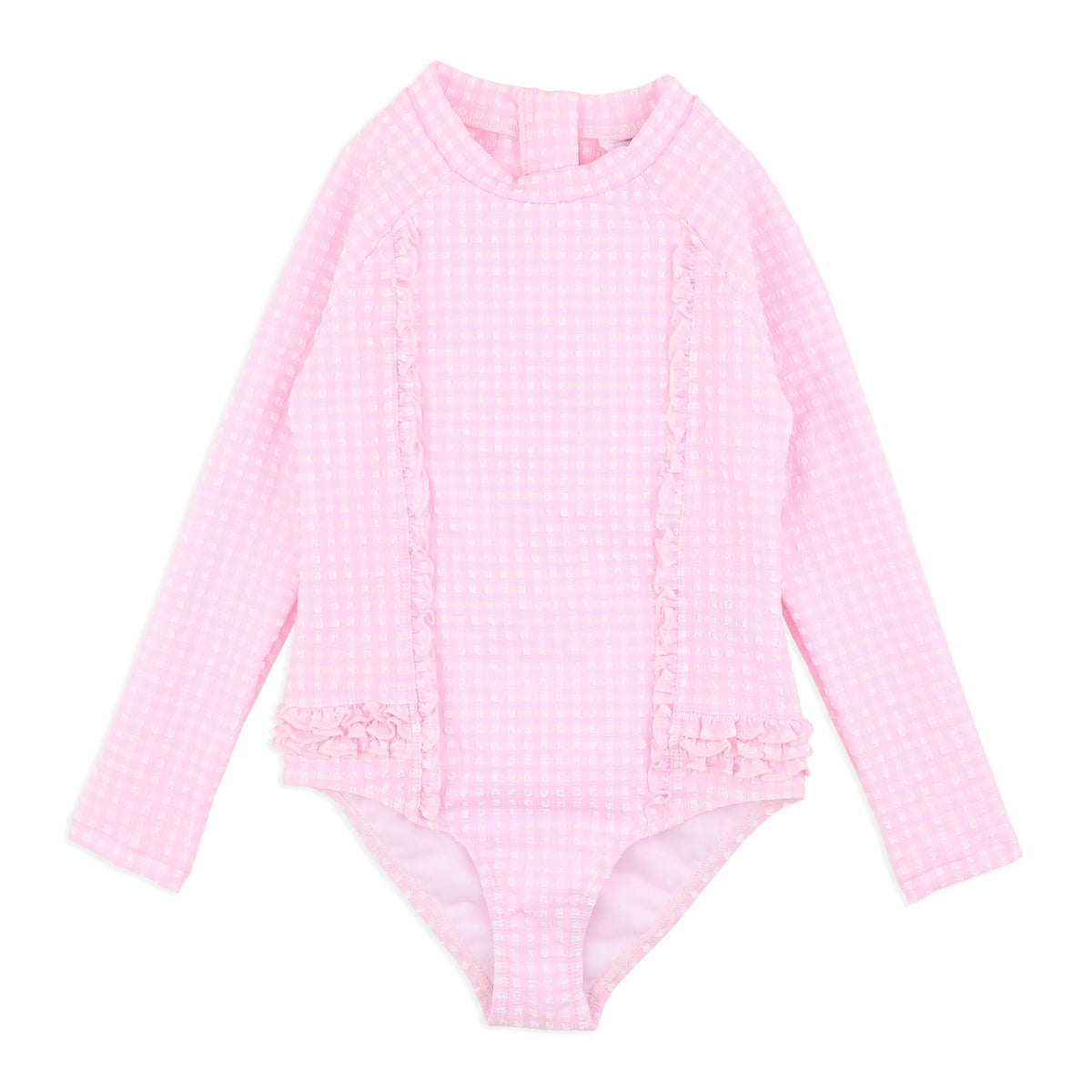 PINK GINGHAM LS SUNSUIT 3-7Y