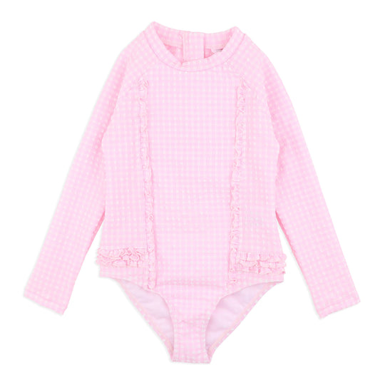 PINK GINGHAM LS SUNSUIT 3-7Y