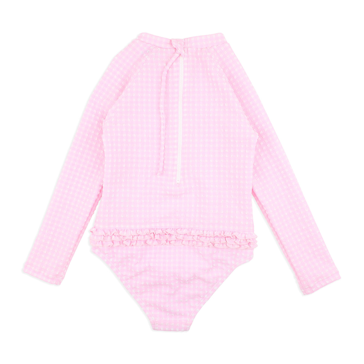 PINK GINGHAM LS SUNSUIT 3-7Y