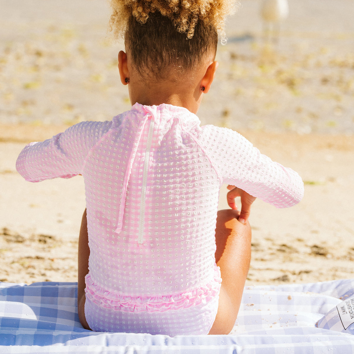 PINK GINGHAM LS SUNSUIT 3-7Y