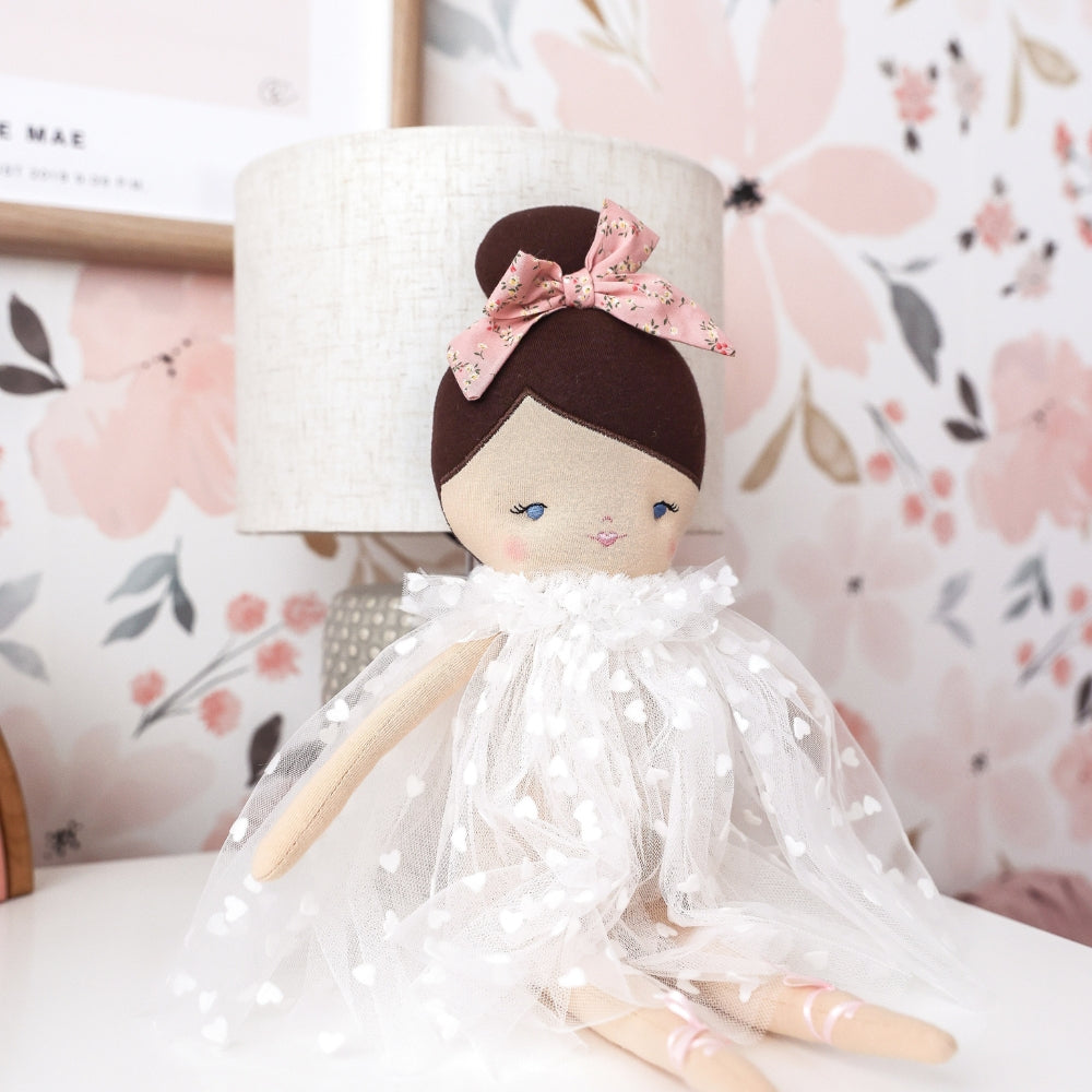 Mia Doll | White Flocked Heart Tulle