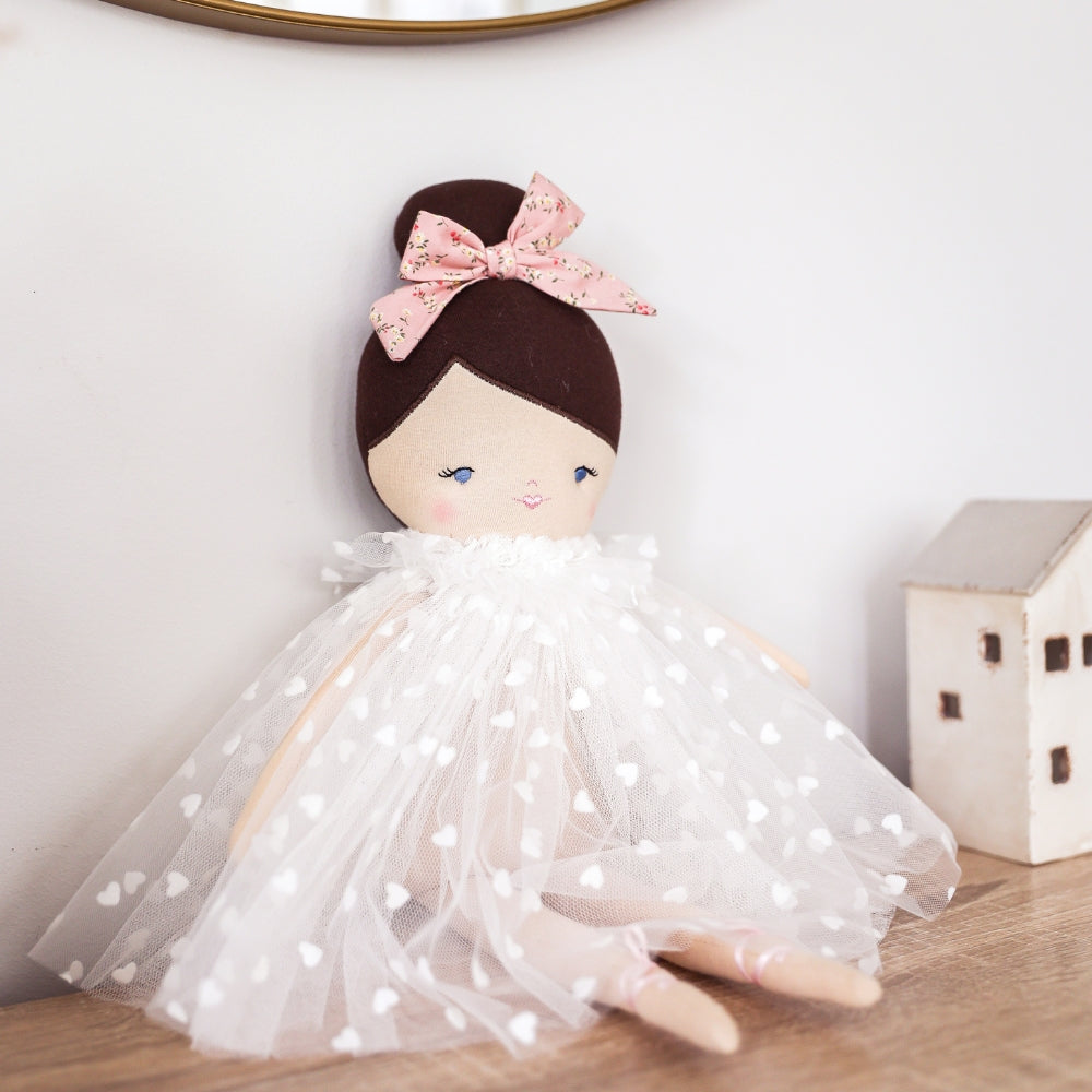 Mia Doll | White Flocked Heart Tulle