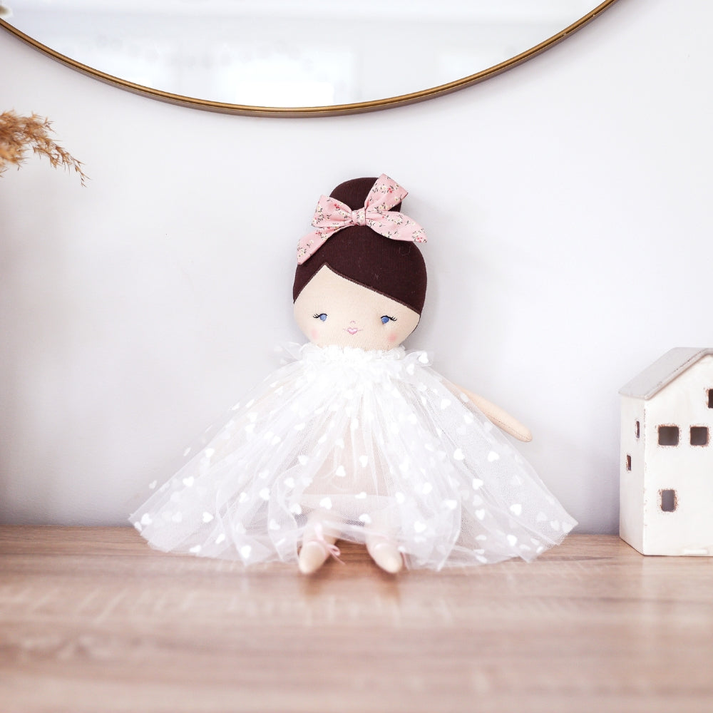 Mia Doll | White Flocked Heart Tulle