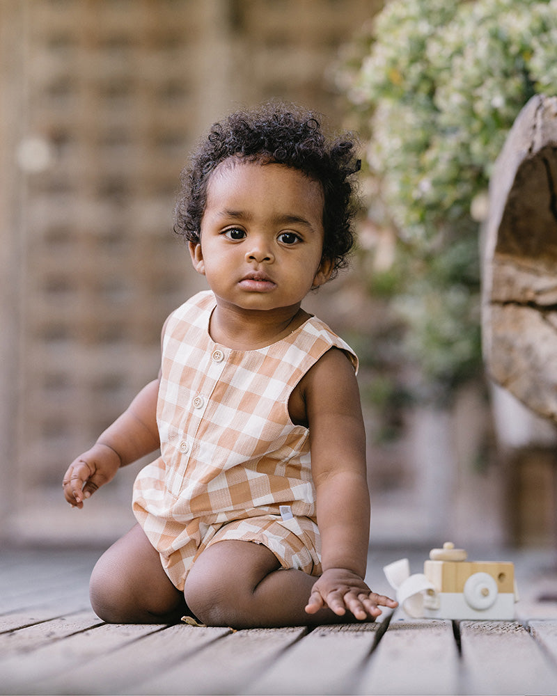 Caramel Check Romper