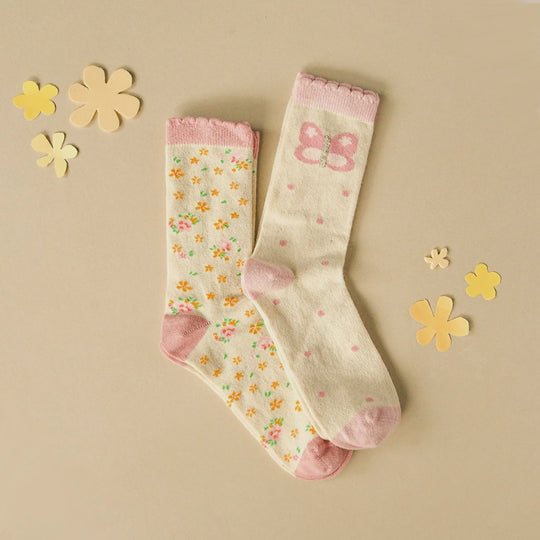 Tiny Blossom Butterfly 2 Pack Socks | 6-8 YRS