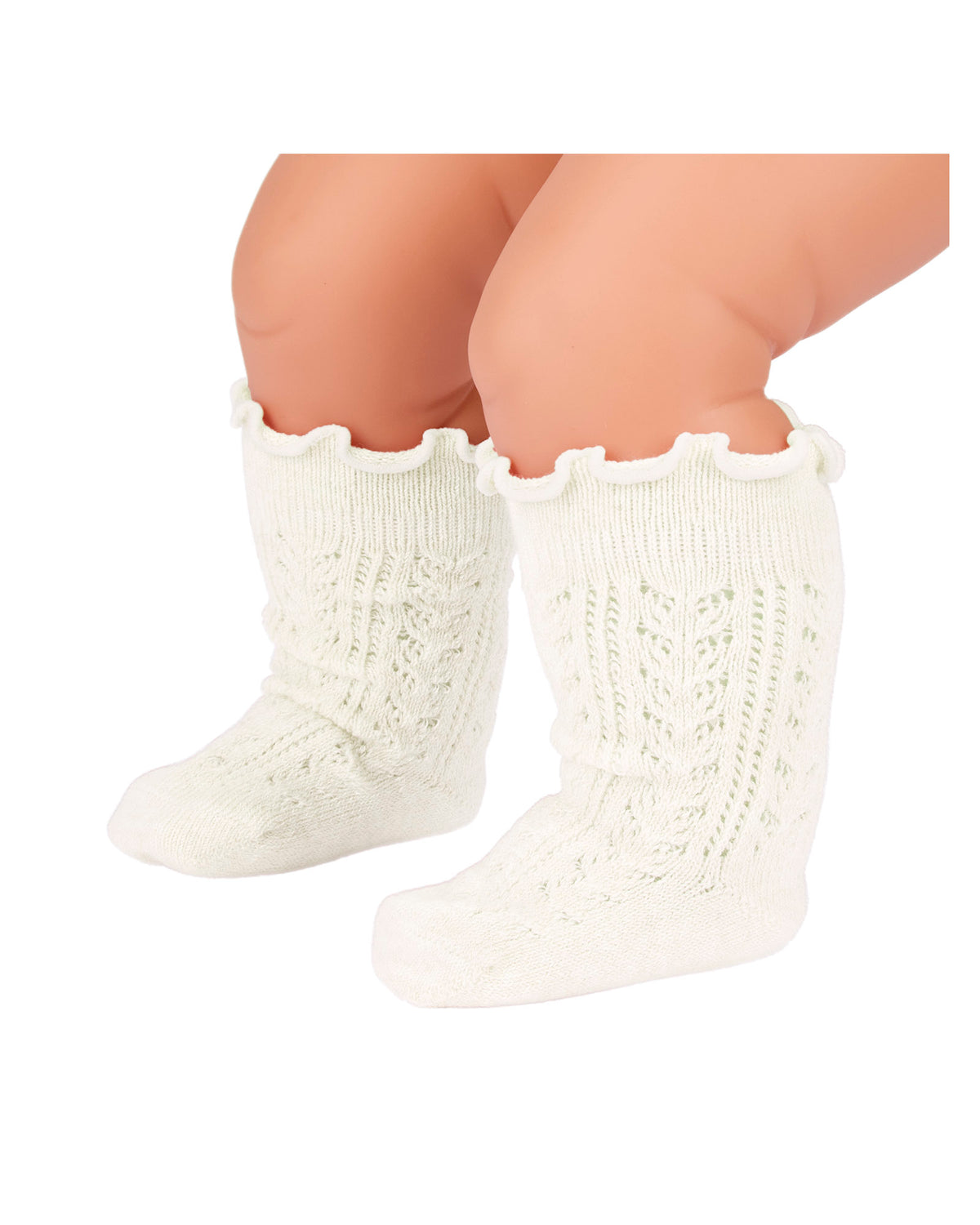 Organic Socks Knee Frilly Lace | Cream