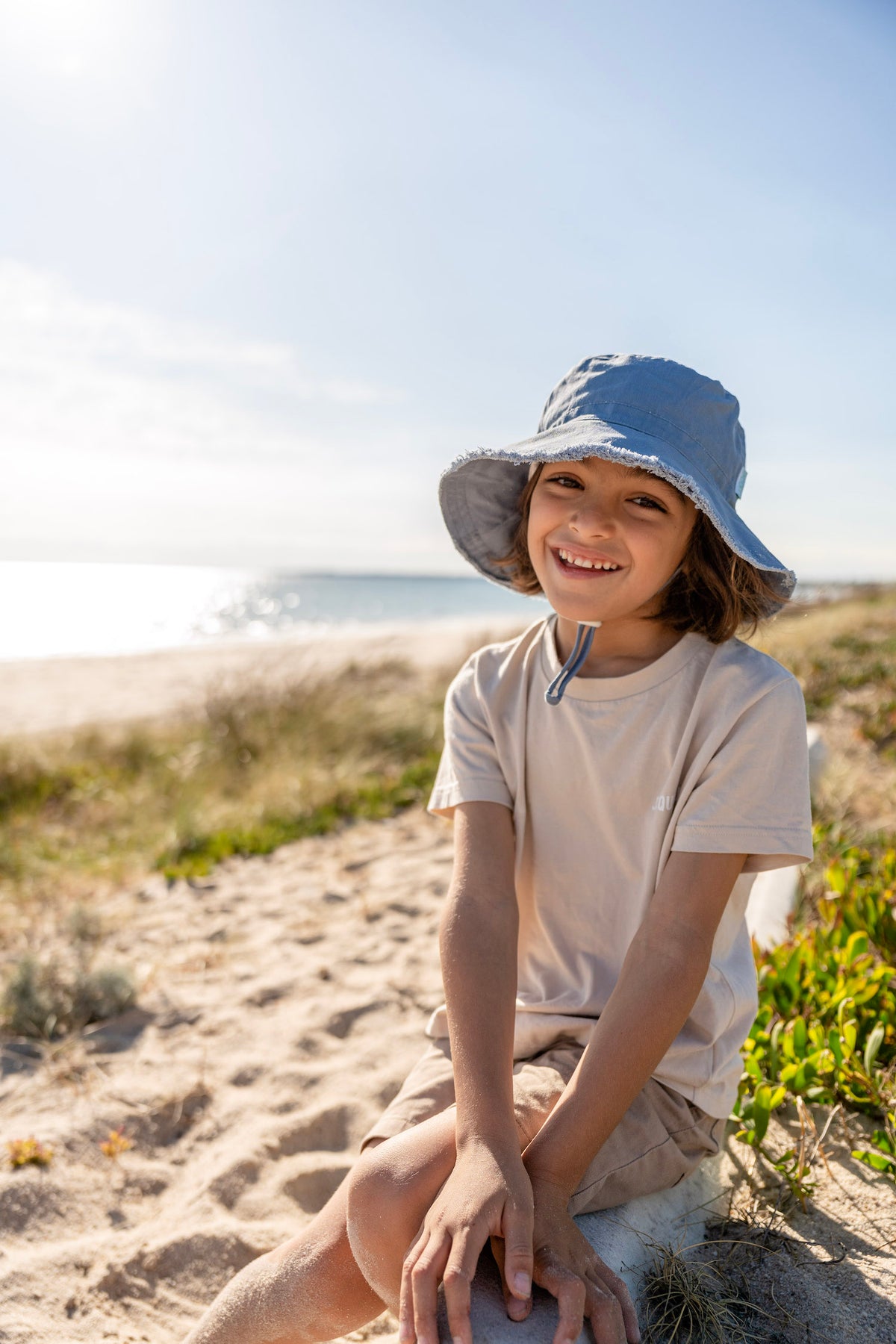 Blue Frayed Bucket Hat Sky Blue