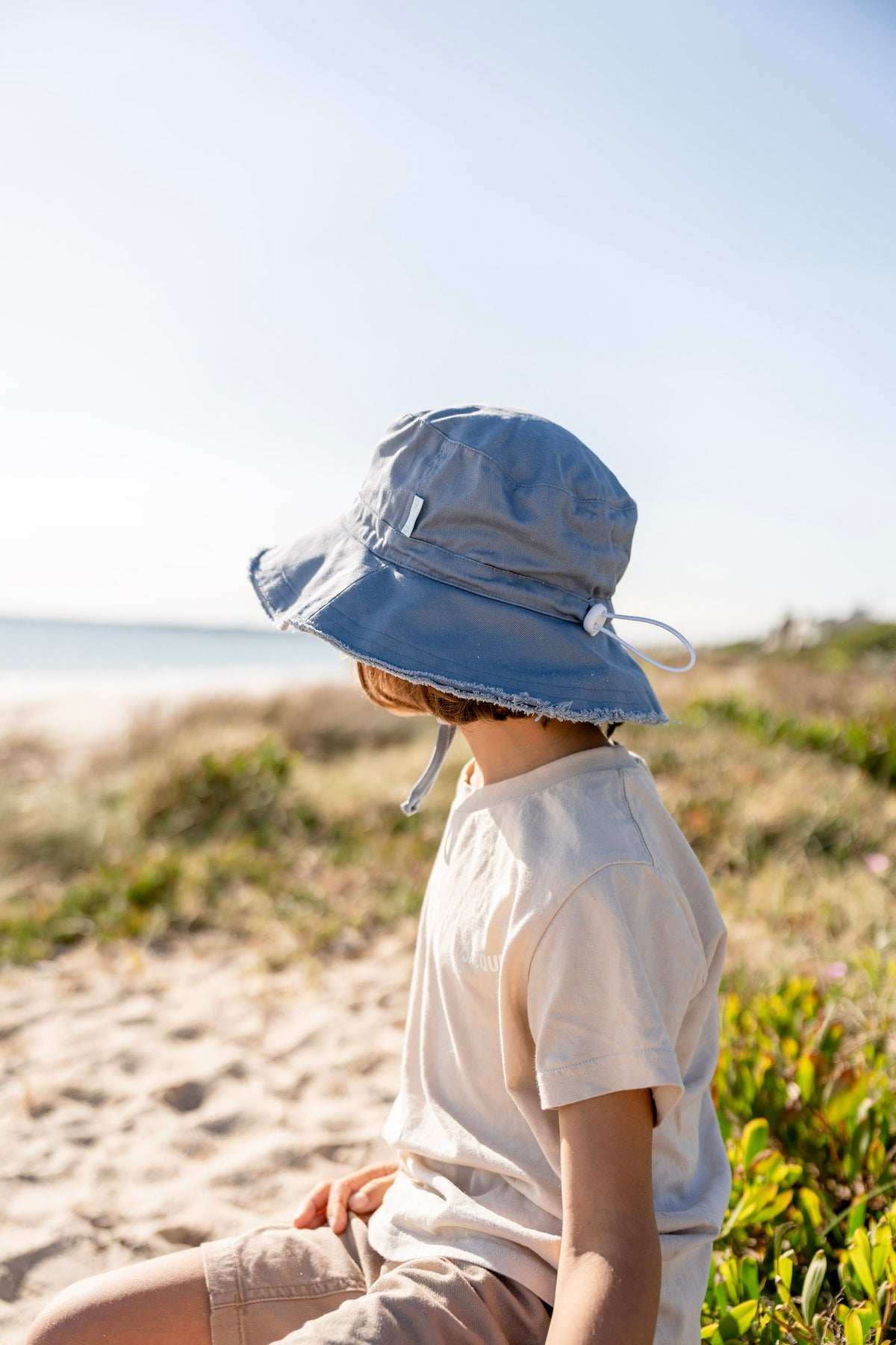 Blue Frayed Bucket Hat Sky Blue
