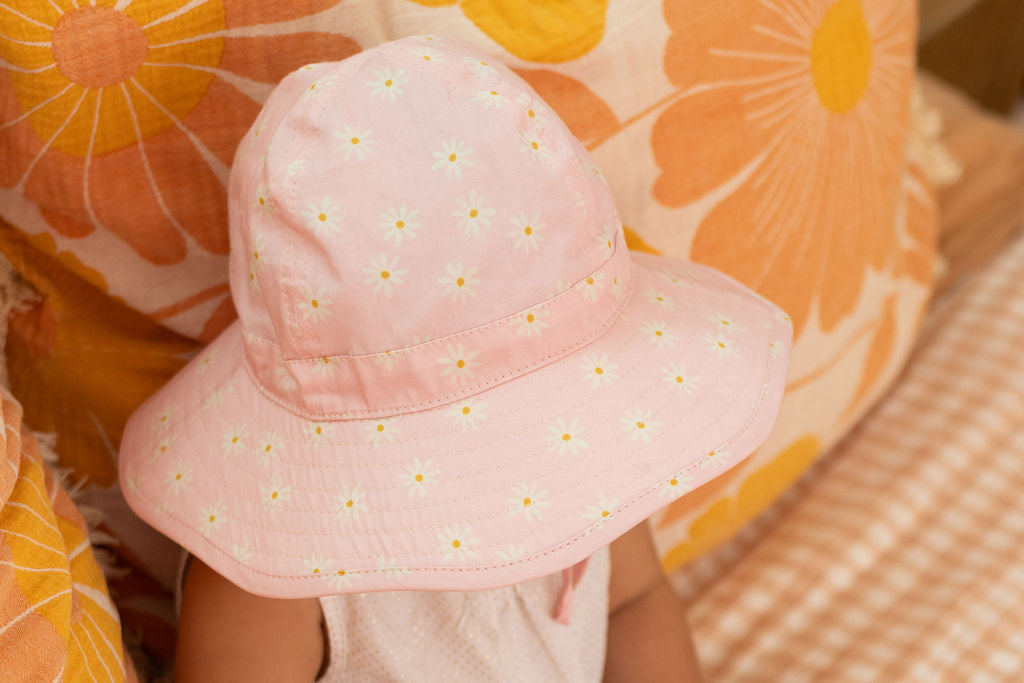 Daisy Fields Wide Brim Infant Hat Pink and Cream
