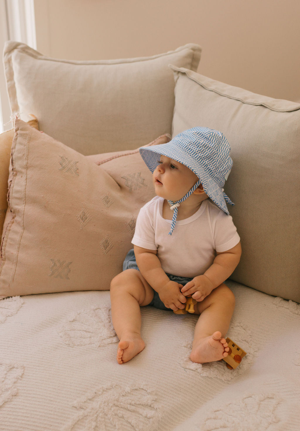 Mykonos Wide Brim Infant Hat Blue and White