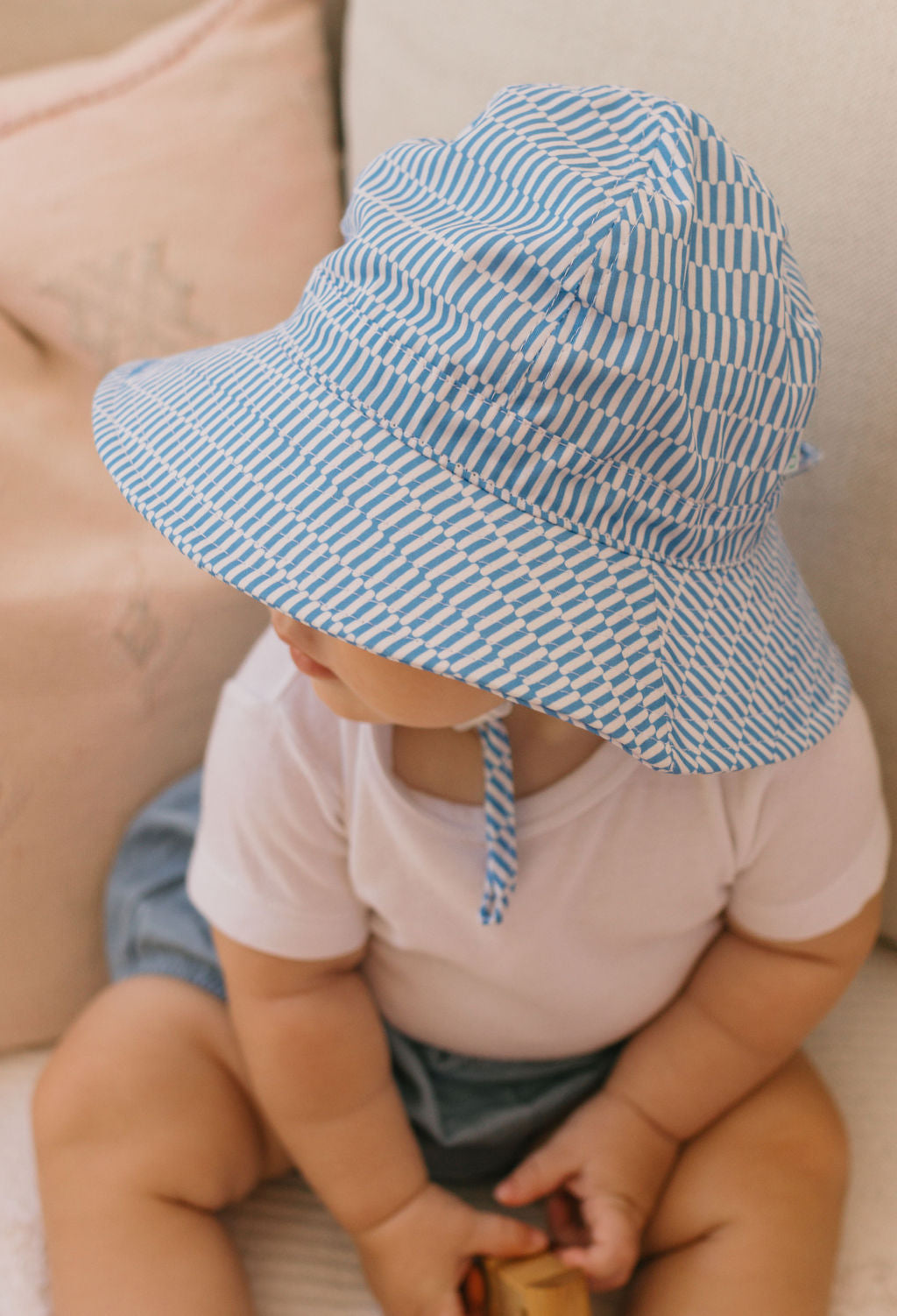 Mykonos Wide Brim Infant Hat Blue and White