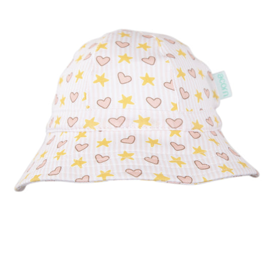 Love and Stars Stretch Cotton Wide Brim Sunhat Pink & Yellow