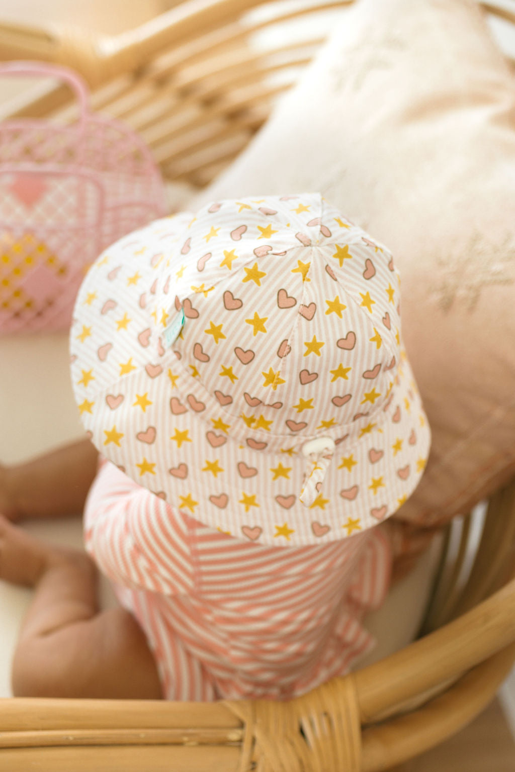 Love and Stars Stretch Cotton Wide Brim Sunhat Pink &amp; Yellow