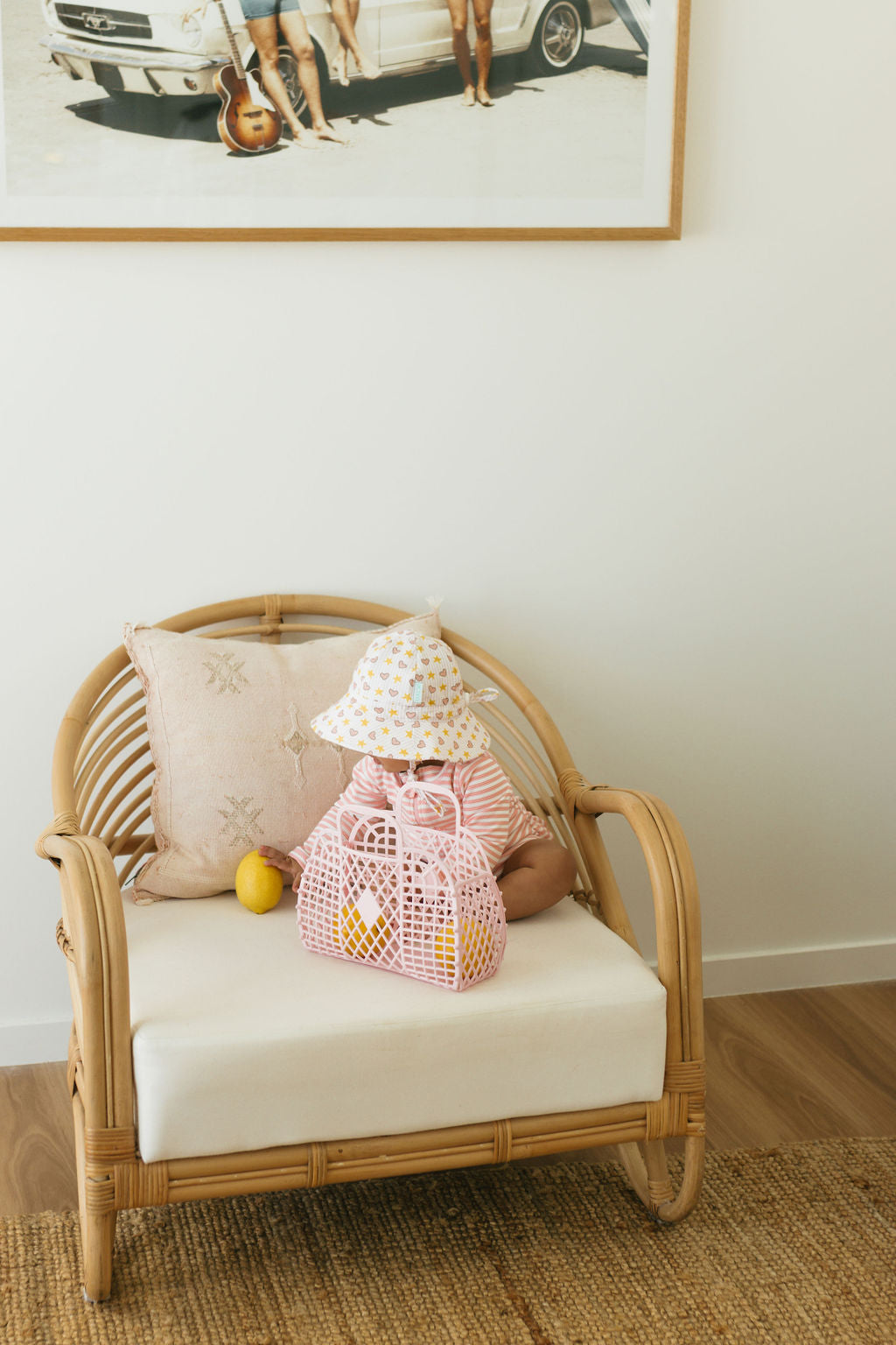 Love and Stars Stretch Cotton Wide Brim Sunhat Pink &amp; Yellow