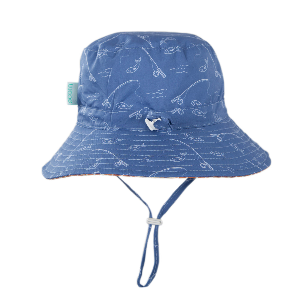 Gone Fishing Wide Brim Bucket Hat Blue and White