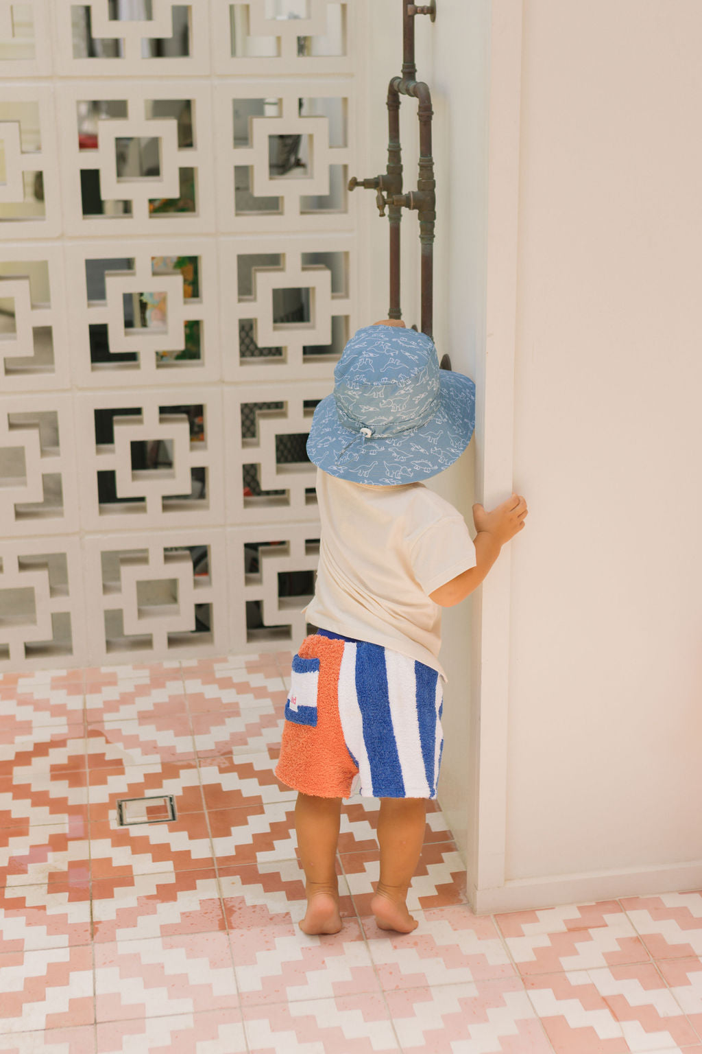 Sketch-a-Saurus Wide Brim Bucket Hat Blue and White