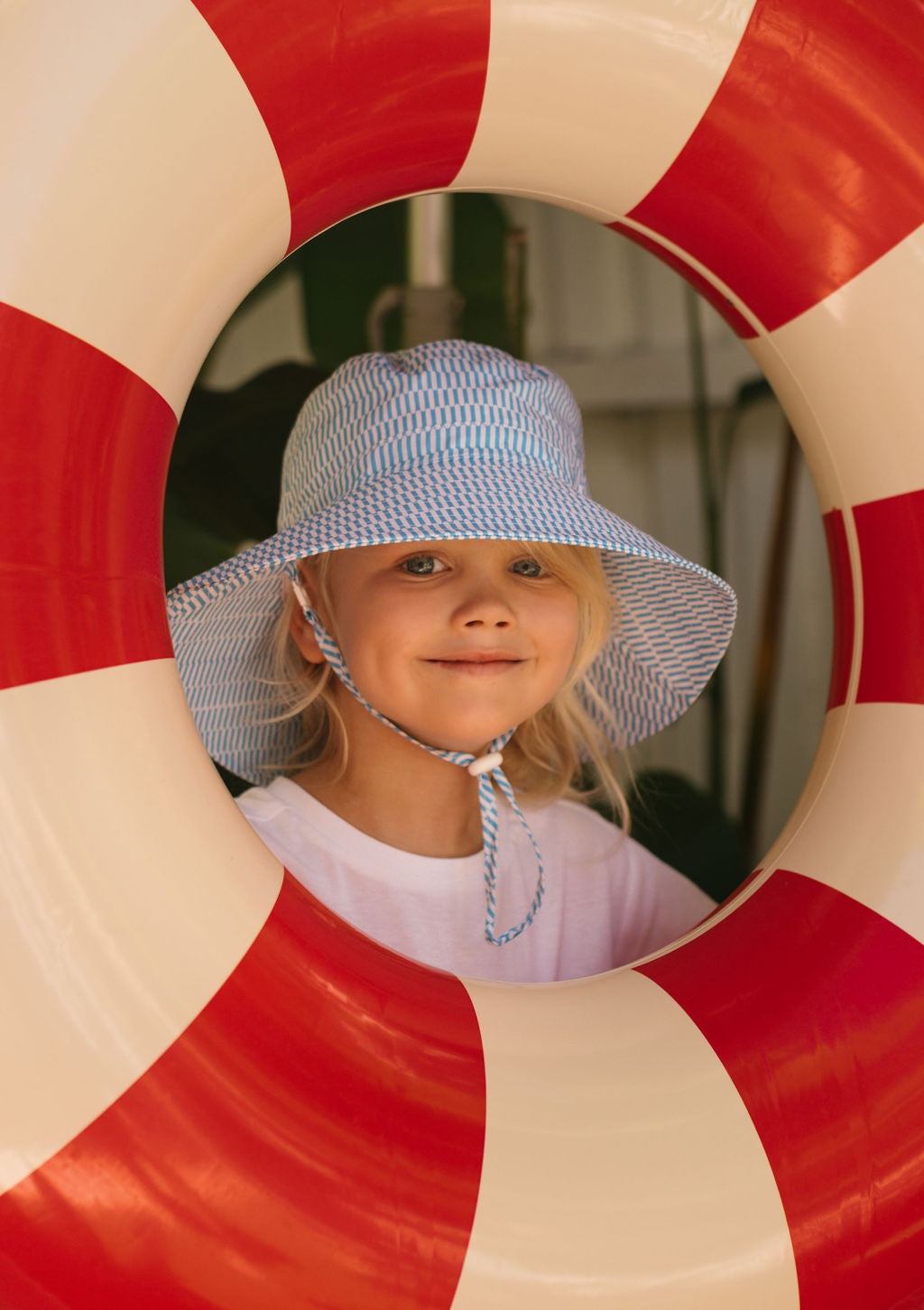 Mykonos Wide Brim Bucket Hat Blue and White