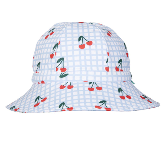 Cherry Checks Wide Brim Swim Hat Blue, Cream and Red