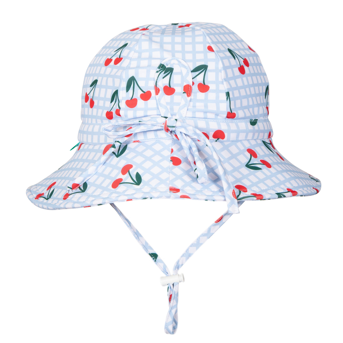 Cherry Checks Wide Brim Swim Hat Blue, Cream and Red