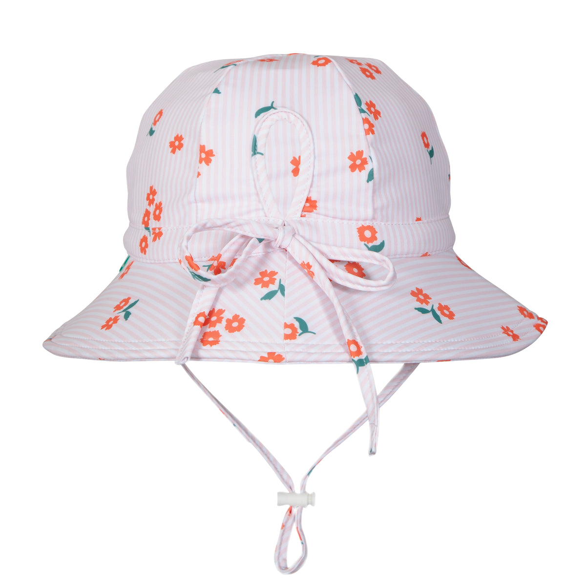 Striped Posy Wide Brim Swim Hat Pink, White and Red