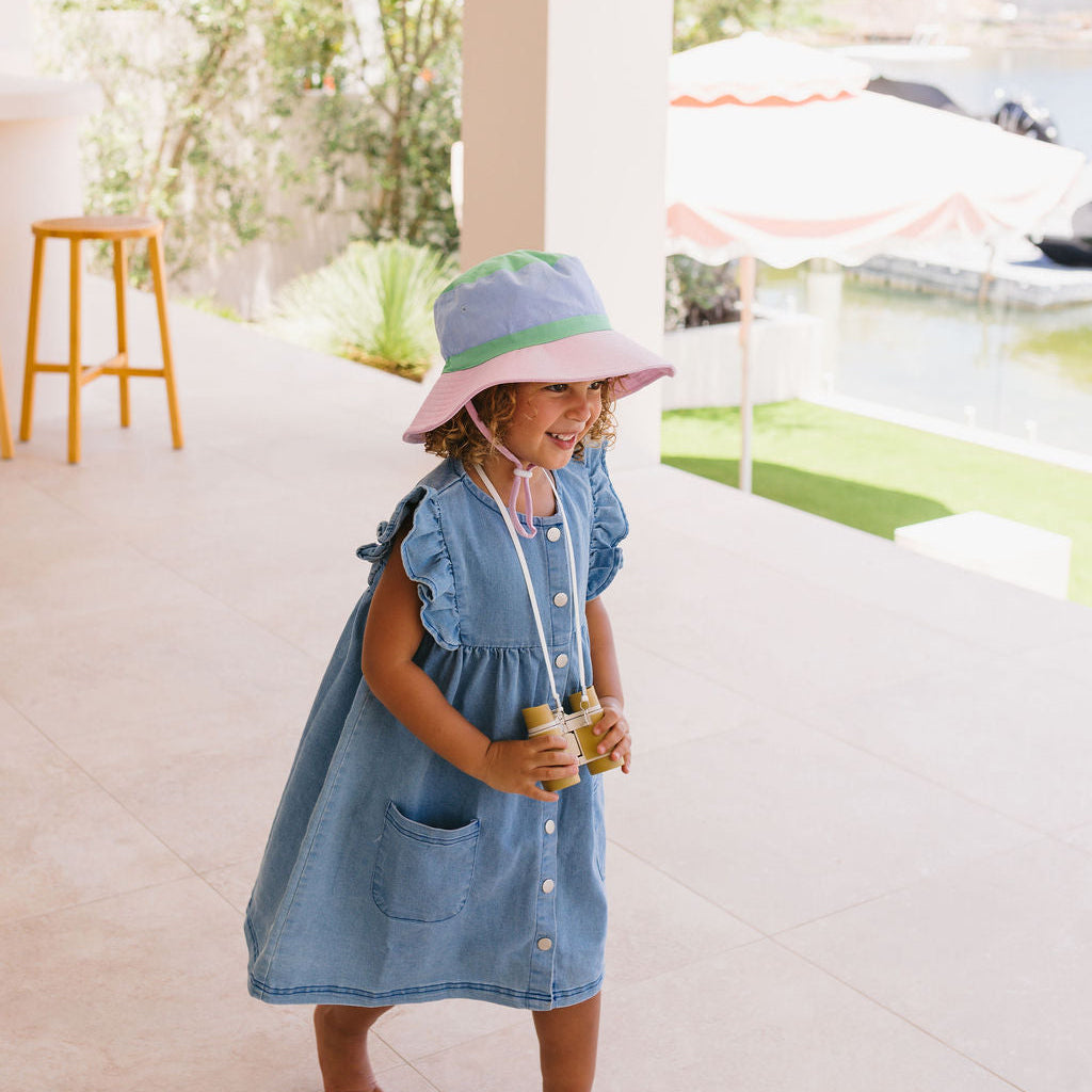 Pink Colour Block Wide Brim Bucket Hat Pink