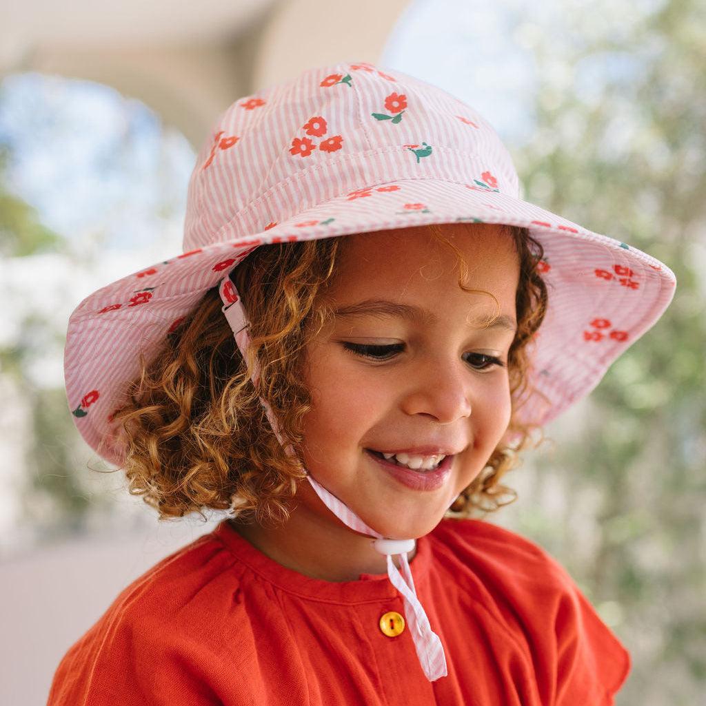 Striped Posy Wide Brim Sunhat Pink, White and Red