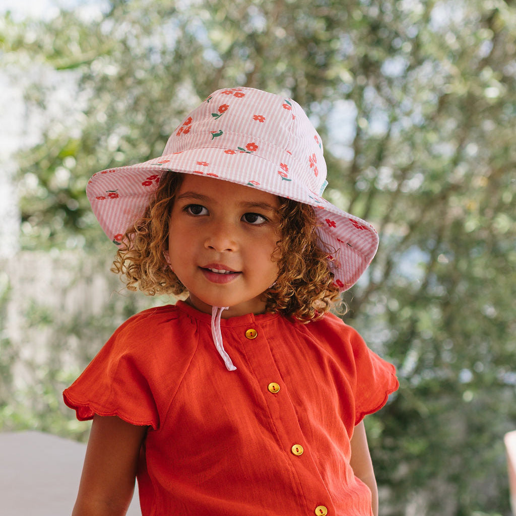 Striped Posy Wide Brim Sunhat Pink, White and Red