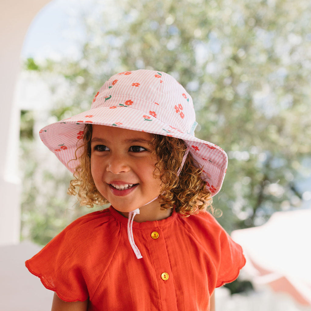 Striped Posy Wide Brim Sunhat Pink, White and Red