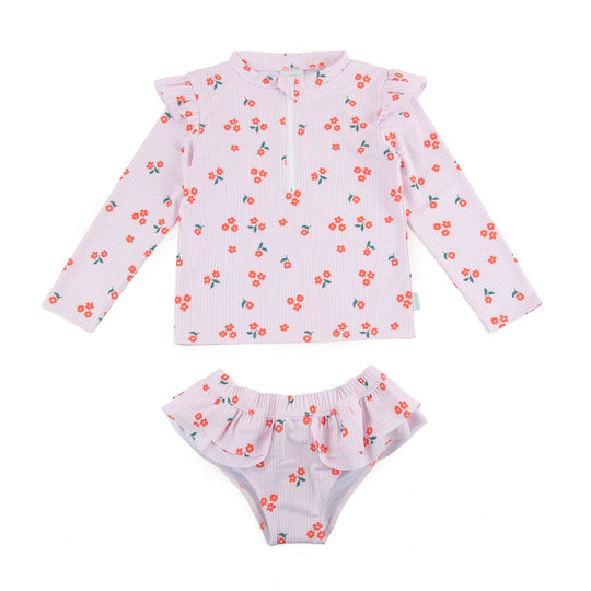 Striped Posy UPF50+ Swimming Set Pink, White and Red