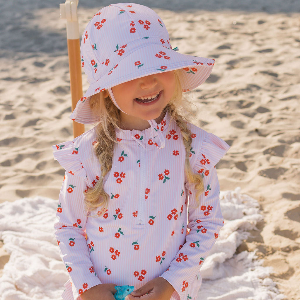 Striped Posy UPF50+ Swimming Set Pink, White and Red