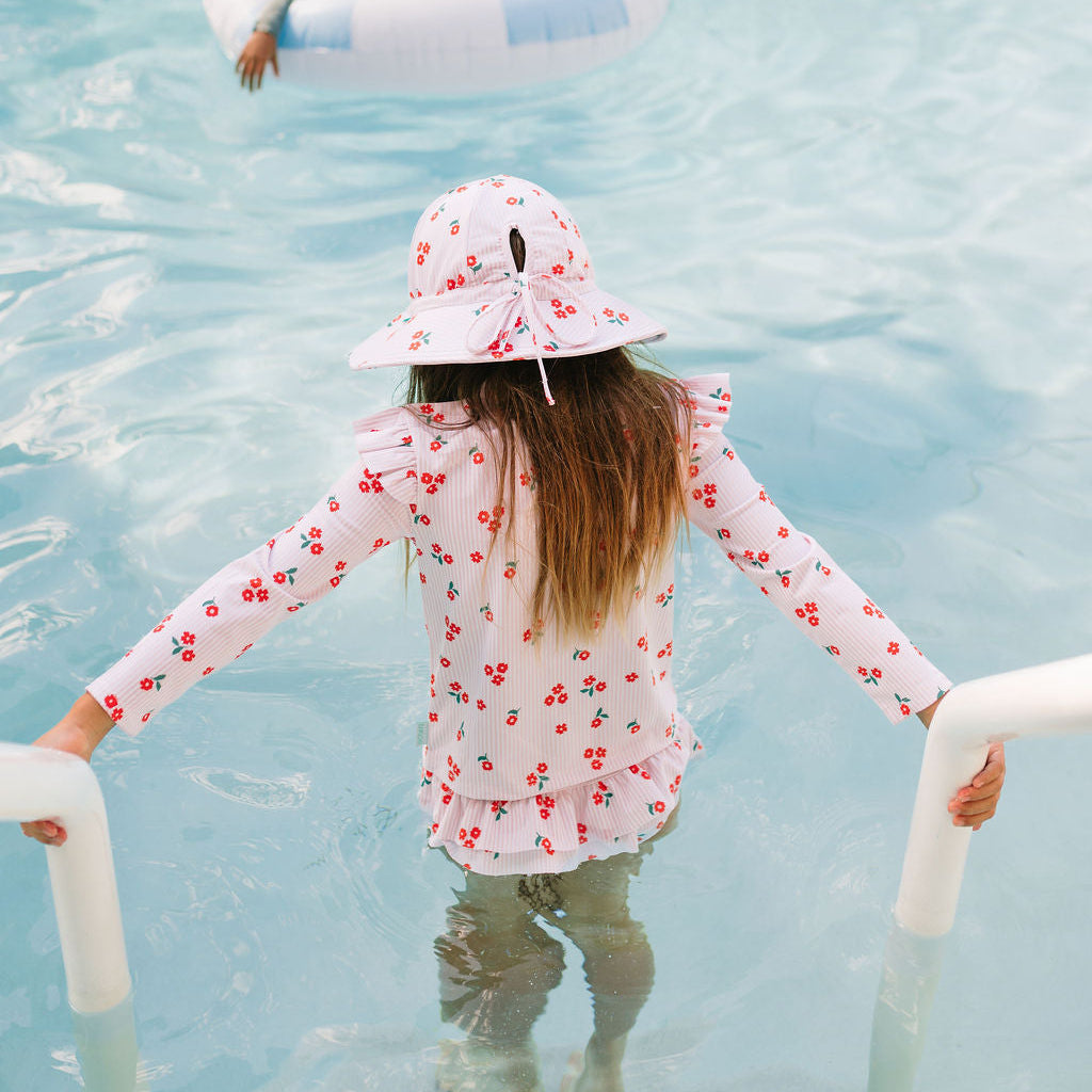 Striped Posy UPF50+ Swimming Set Pink, White and Red